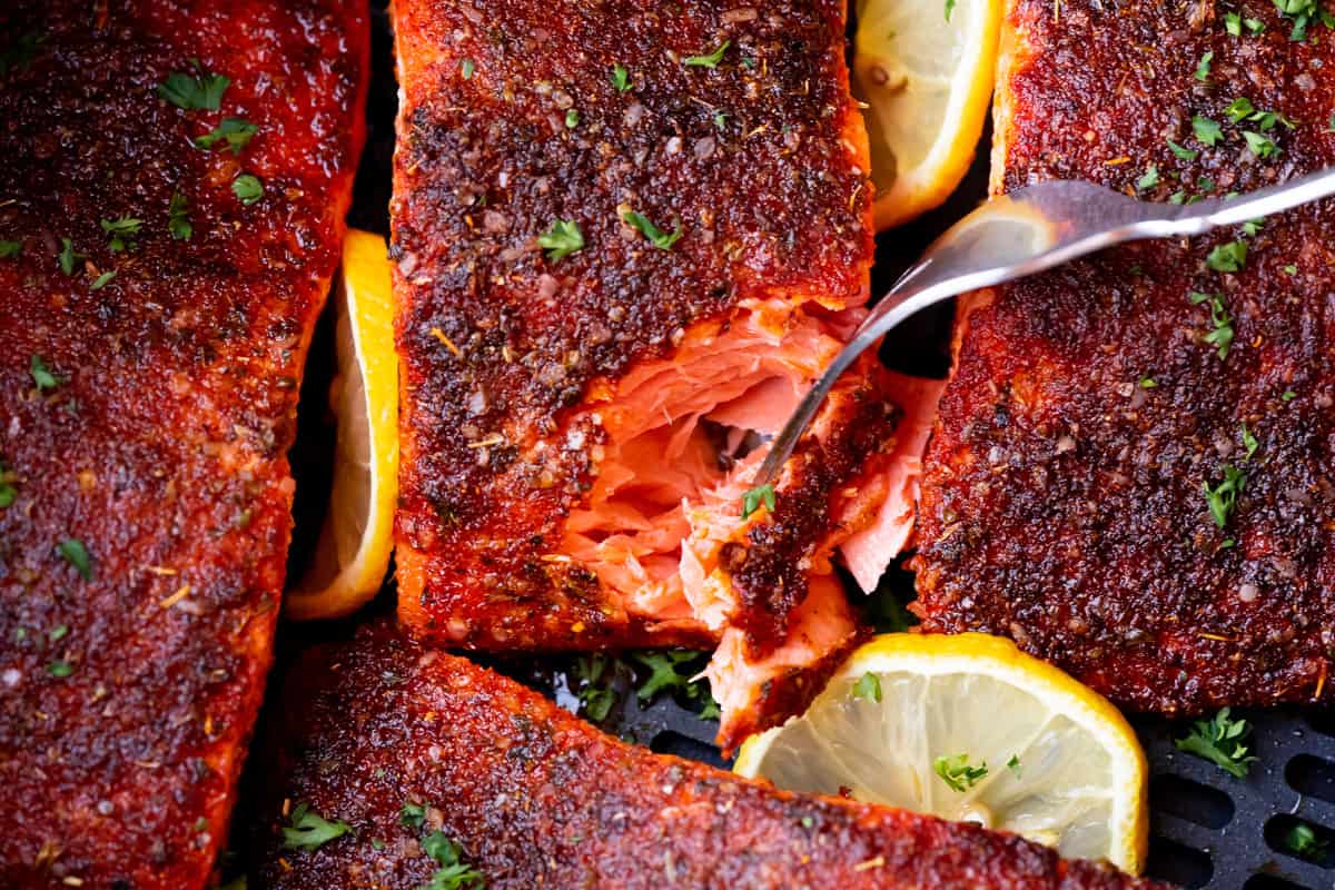 Air Fryer Salmon with Parmesan Roasted Potatoes Recipe